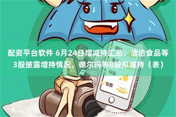 配资平台软件 6月24日增减持汇总：洽洽食品等3股披露增持情况，德尔玛等8股拟减持（表）